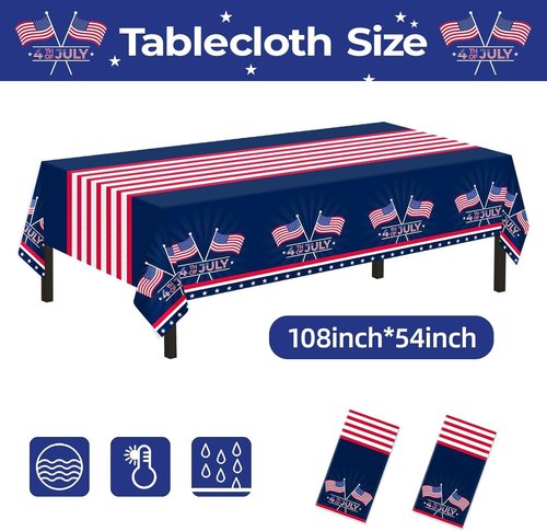 Childom Patriotic Tablecloth - 54" x 108" Disposable American Flag Cover for Fourth of July & Veterans Day Celebrations