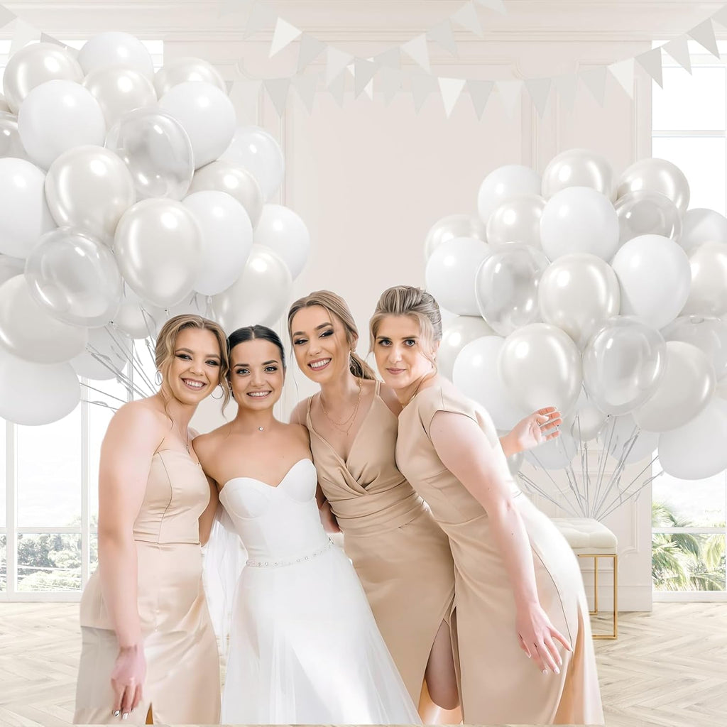 Skiennix 60-Piece White Balloon Set - Clear Pearl Finish for Bridal Shower & Wedding Decor