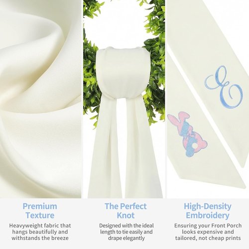 Elegant Easter Wreath Sash - 59" Long Embroidered Bunny/Cross/Egg Design for Boxwood & Magnolia Wreaths | Heavy Drape, Wrinkle-Resistant & Washable Spring Ribbon Decor