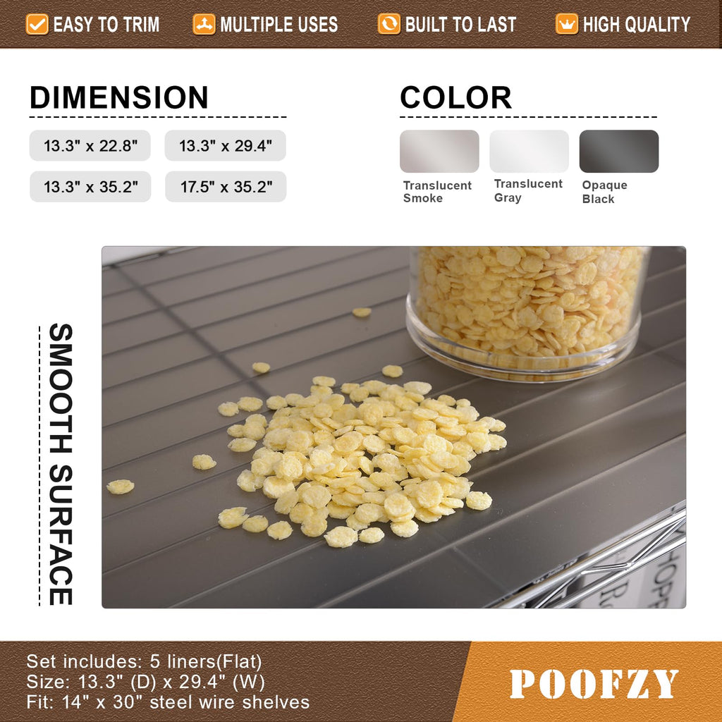 Poofzy Wire Shelf Liner 16" X 36", Non-Adhesive Plastic Shelf Liners for Wire Shelving, Waterproof Protector Mats (5PK, Gray)