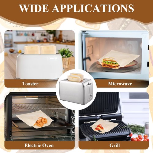 PEASUG Toaster Bags 10 Pack, 3 Sizes Toaster Bags Reusable, Heat Resistant Non-Stick, Washable Toaster Sleeves Compatible with Toaster Microwave, Great for Grill Cheese Sandwich Toast Panini Snacks