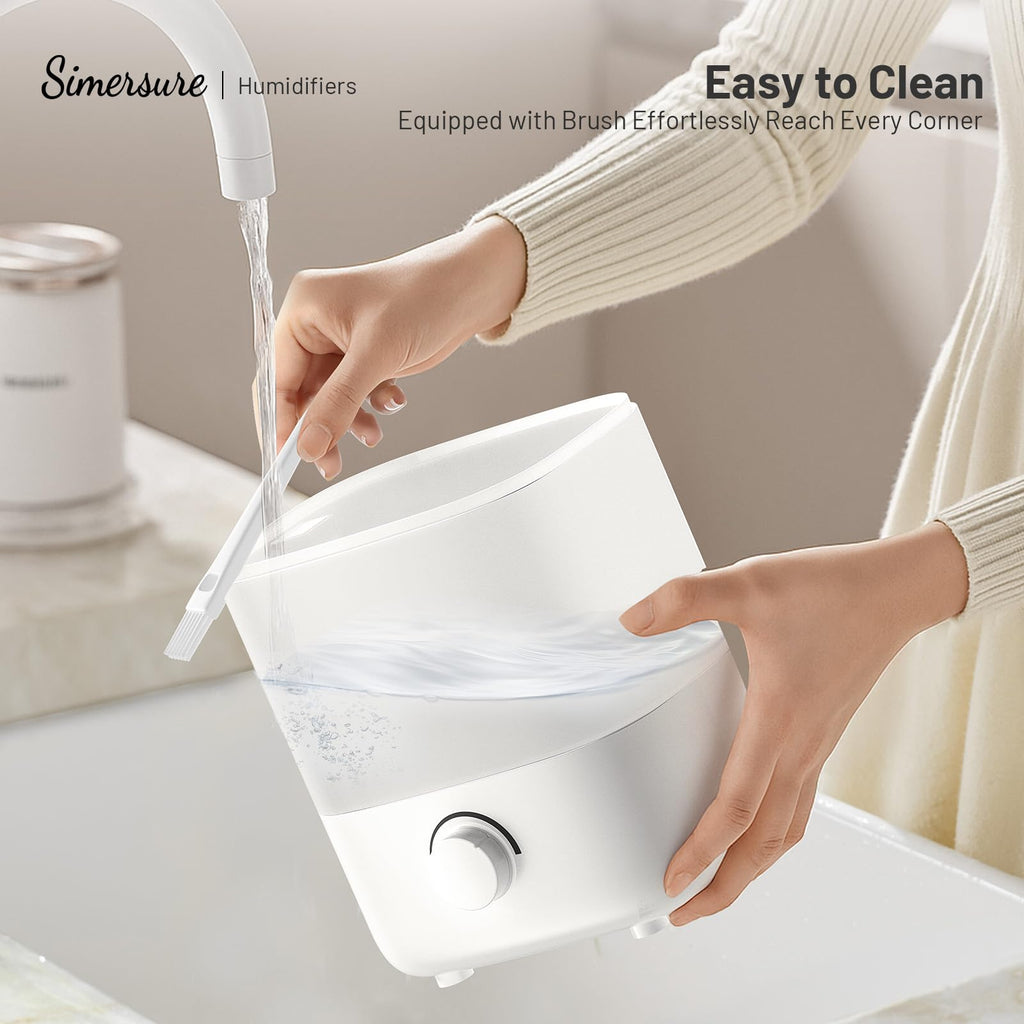 SimerSure Top Fill Humidifier, 2L Water Tank for Bedroom, 28H Long Lasting White Air Humidifier for Large Room, Ultra Quiet 25dB Cool Mist for Baby, Plants, Office, Easy to Clean & Fill