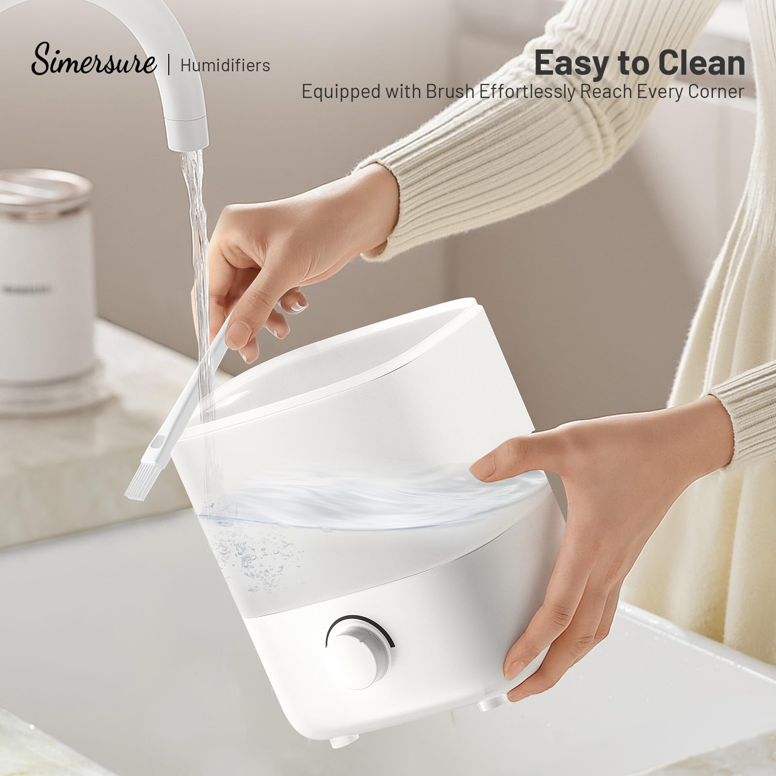 SimerSure Top Fill Humidifier, 2L Water Tank for Bedroom, 28H Long Lasting White Air Humidifier for Large Room, Ultra Quiet 25dB Cool Mist for Baby, Plants, Office, Easy to Clean & Fill