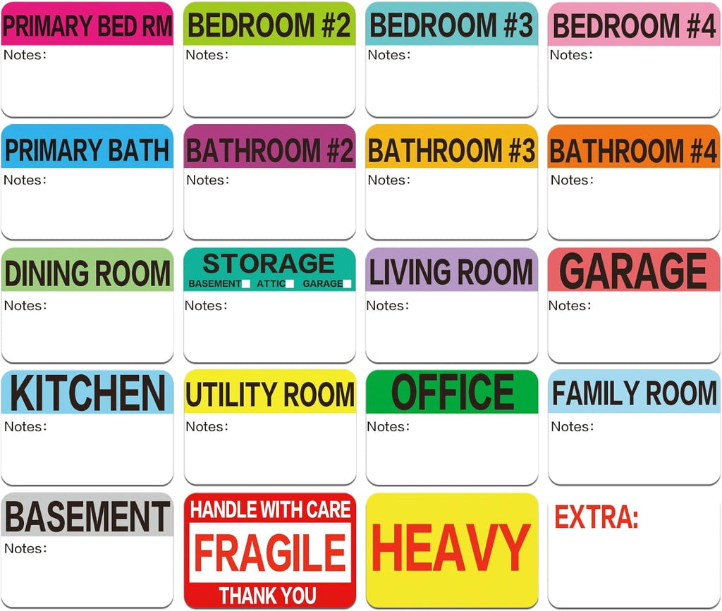 Skiennix Large Home Moving Packing Box Labels - 600 Count with Color-Coded & Writable Areas | Ideal for 3-4 Bedroom Homes