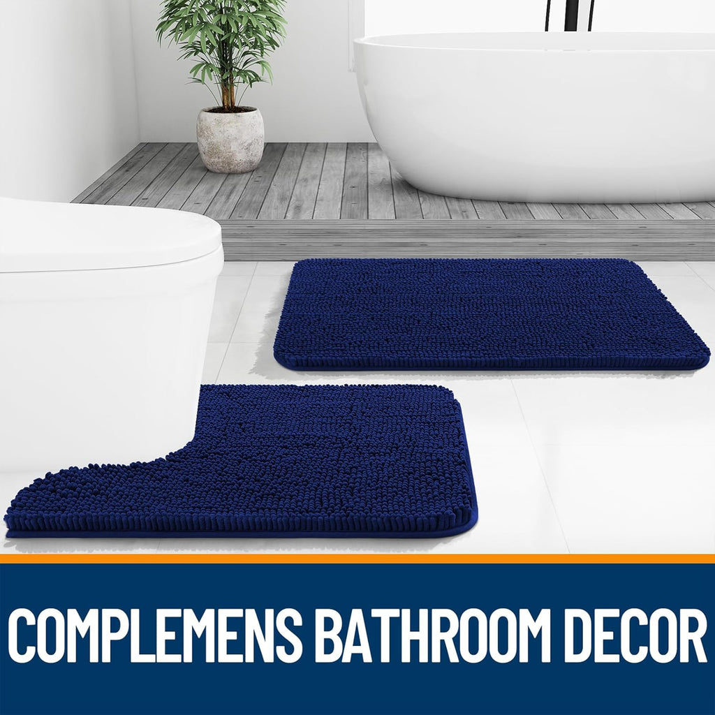 OLANLY Bathroom Runner Rugs - Extra Soft Absorbent Chenille | Quick Dry, Machine Washable, 47x24, Navy