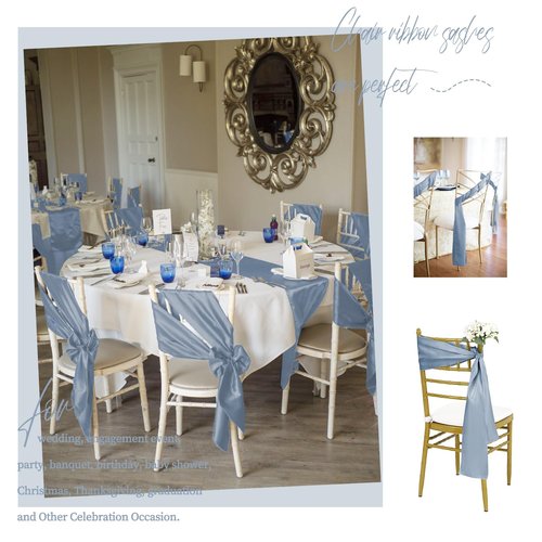 fani 120 PCS Satin Chair Sashes, Bows Designed ChairSashes, 7x78 inch Chair Sashes for Aisle Decorations Universal Chairs Cover Decoration for Wedding Reception Party Banquet (Dusty Blue)