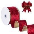 FAKILO Wired Velvet Ribbon 2-1/2 inch, Red Metallic Velvet Wire Ribbon for Wreath, Christmas Tree, Gift Wrapping, Large Bows, Garland, Festival Decor - Continuous 10 Yards/Roll