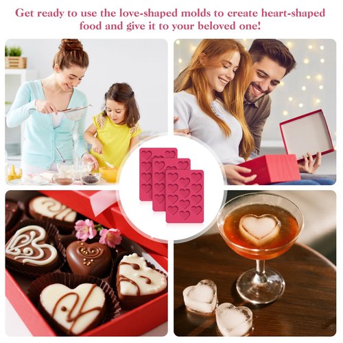 Feehope 3Pcs Heart Molds Silicone, Premium Heart Silicone Mold for Baking, Chocolate, Non-stick Silicone Heart Mold for Cakes Candies Soap