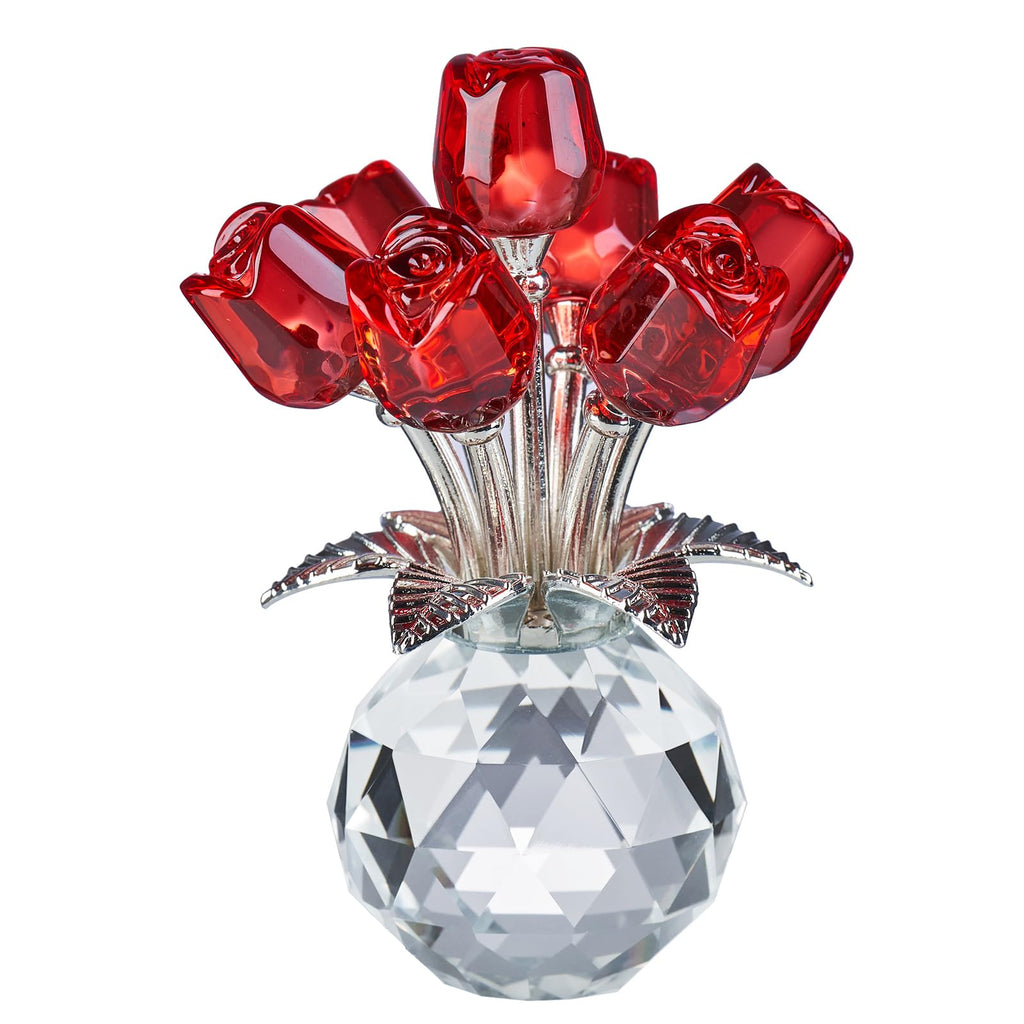 XLSJGYP Red Rose Crystal Flower Paperweight,Glass Flower Gifts for Sister Girlfriend Women Girl Wife,Crystal Flowers Bouquet Collectible for Valentine's Day Wedding Anniversary (Red Rose 02)