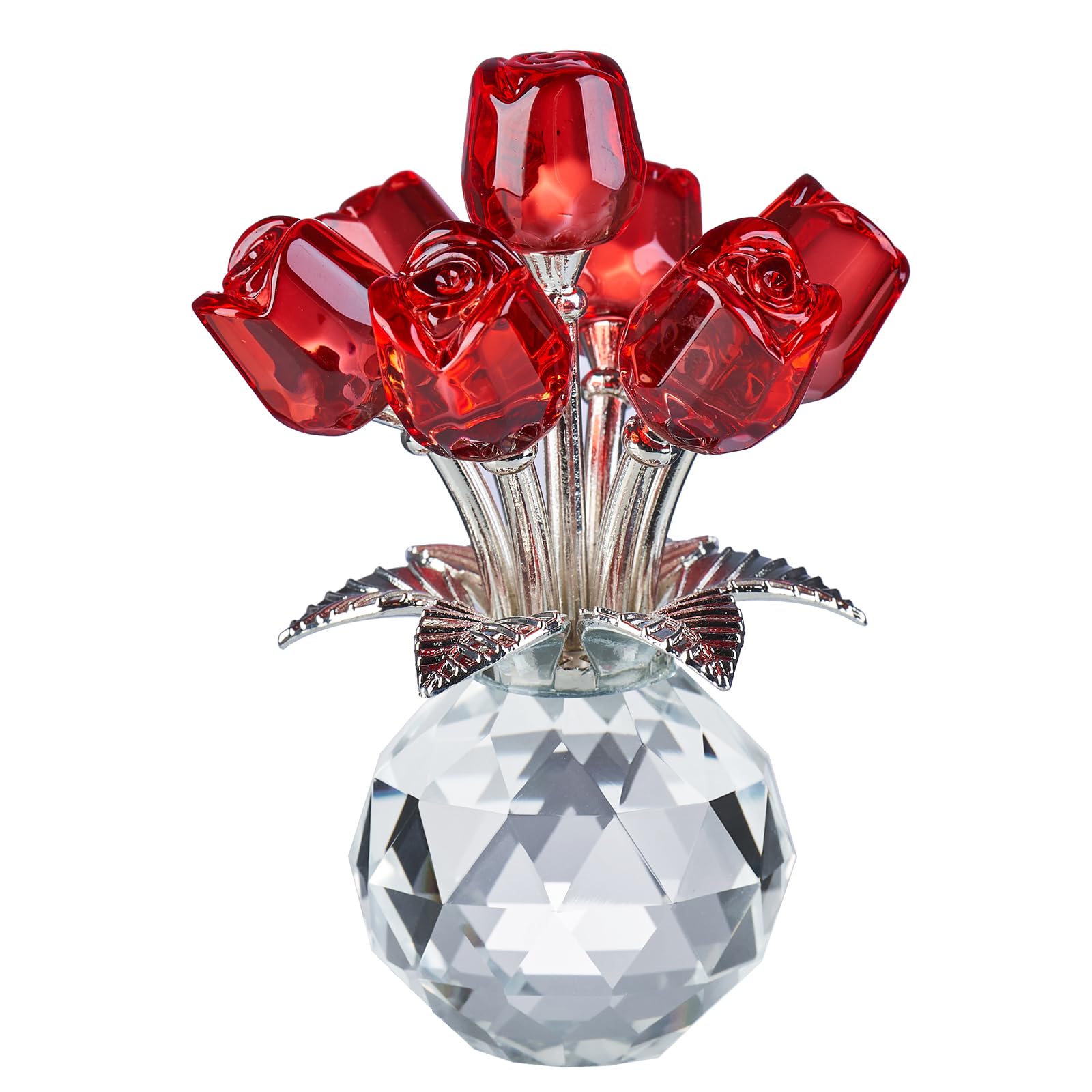 XLSJGYP Red Rose Crystal Flower Paperweight,Glass Flower Gifts for Sister Girlfriend Women Girl Wife,Crystal Flowers Bouquet Collectible for Valentine's Day Wedding Anniversary (Red Rose 02)