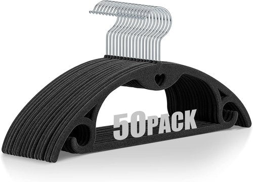 IEOKE Velvet Hangers - 50 Pack Heavy Duty Non-Slip Slim Clothes Hangers for Closet - Black