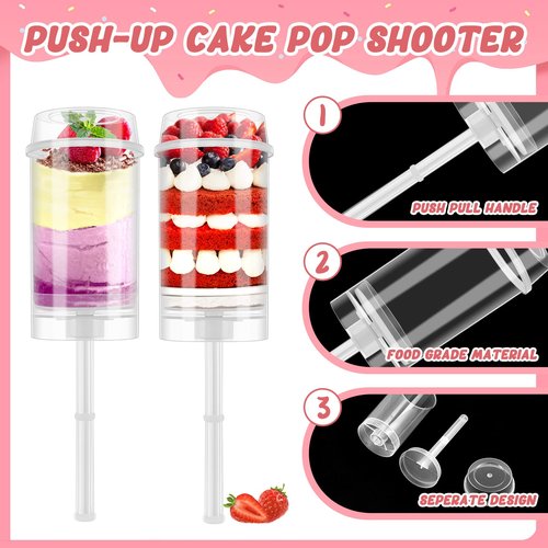 Lenwen 200 Pcs Cake Push Pop Containers with Lids, Reusable Cake Push Pops, Muti-purpose Containers, Push-up Shooter for Cupcake, Confetti, Homemade Ice Cream, Desserts