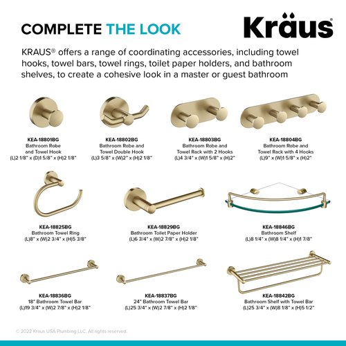 KRAUS Elie Bathroom Robe and Towel Hook in Brushed Gold, KEA-18801BG