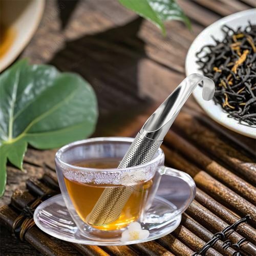 CEYAZYE 3PCS Stainless Steel Tea Infuser Set for Loose Leaf Tea, Includes Elegant Spoon and Cleaning Brush, Perfect Fine Mesh Strainer, Metal Diffuser, Pipe Tea Steeper for Loose Tea, Coffee, Spices
