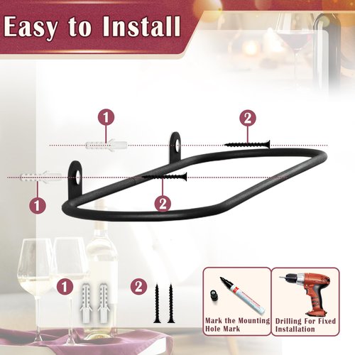 AQAREA Wall Mounted Wine Rack: Metal Wall Mount Wine Bottle Holder - for Wine Cellar Home Kitchen Bar Decor - 4Pcs