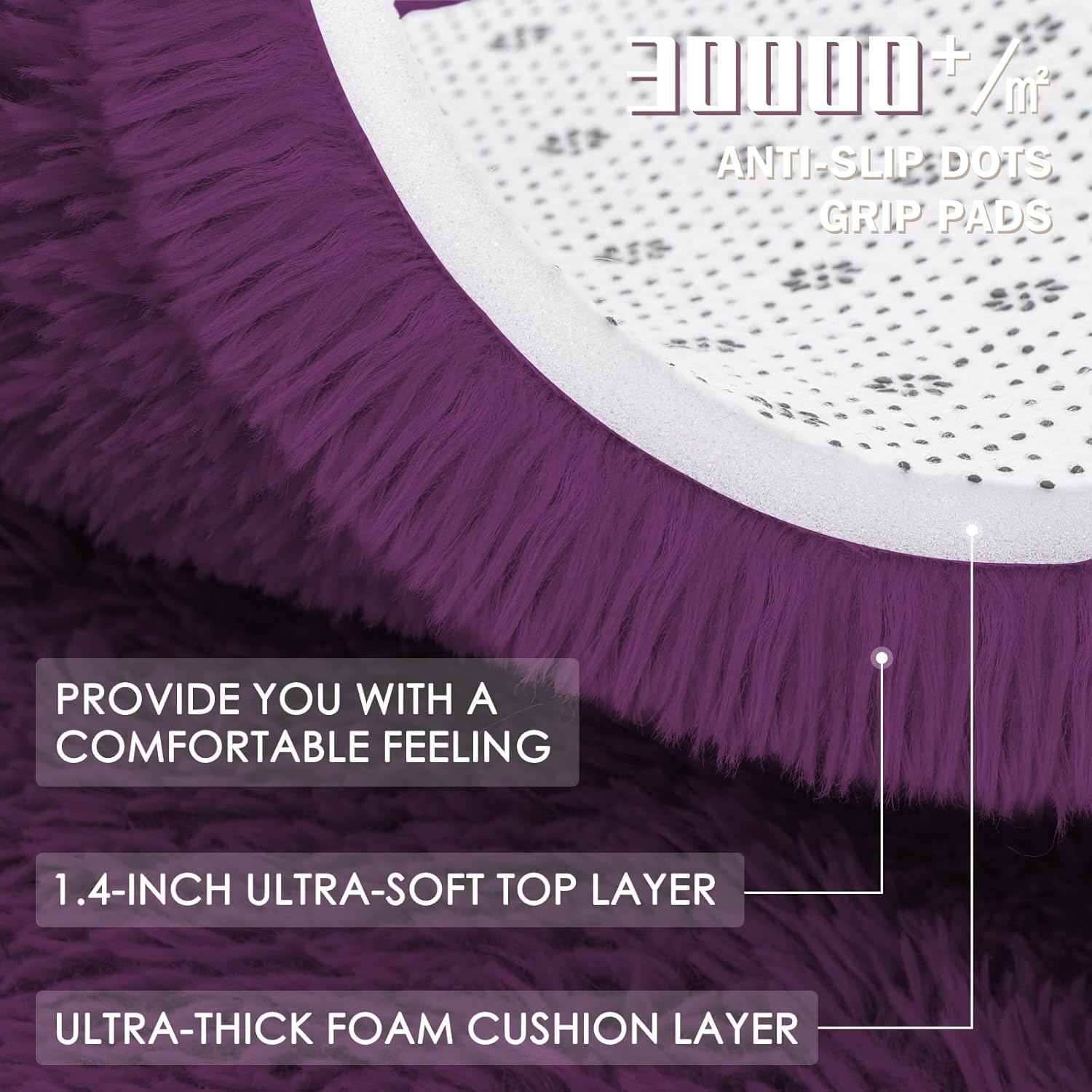 OLANLY Round Dark Purple Area Rug - Soft, Fluffy, Machine Washable 3 ft Carpet for Bedroom & Living Room