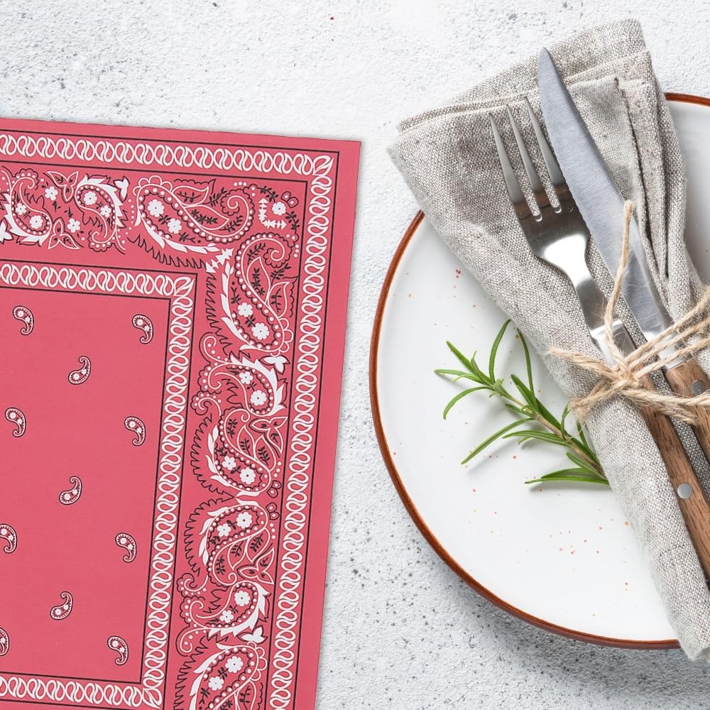Western Themed Paper Placemats - Red Bandana Deisgn - BBQ and Cowboy Party Supplies - Bulk Set of 50