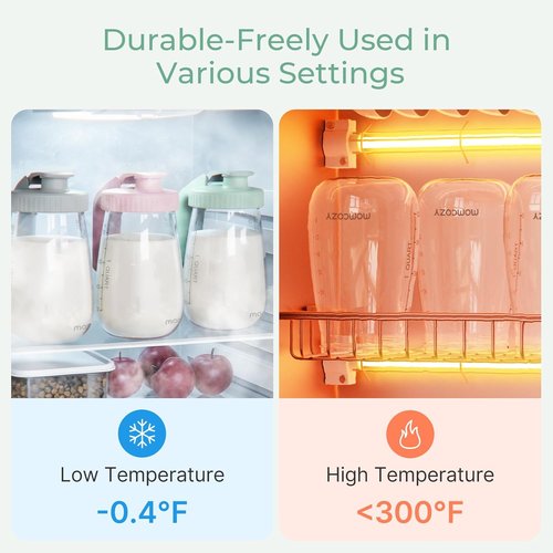 Momcozy Breast Milk Pitcher - No Leak Glass Storage Container | Heat & Cold Resistant, Wide Mouth, Green