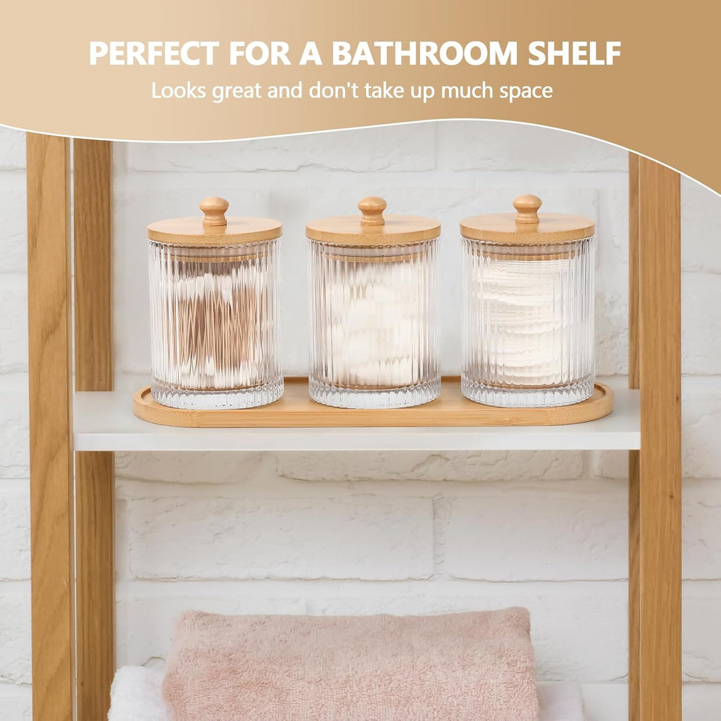 Skiennix 3-Pack Qtip Holder - Stylish Bathroom Organizers with Tray for Cotton Swabs & Balls