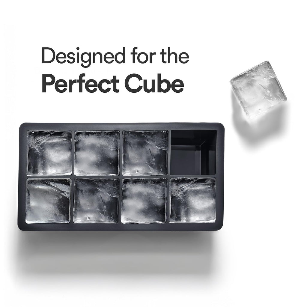 Ice Cube Molds – Large Silicone Ice & Sphere Mold Combo with Built-In Easy-Fill Funnel 2-Inch Round & Square Whiskey Ice Molds for Cocktails & Bourbon (Charcoal & 8 cube)