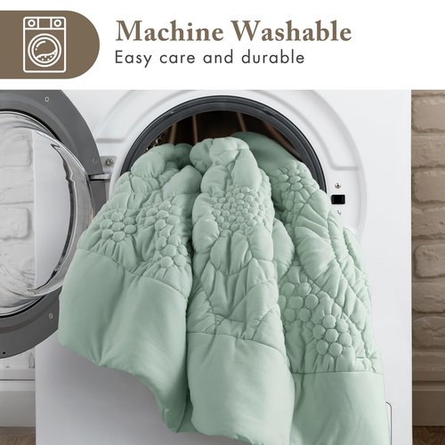 Madison Park Floral Jersey Comforter Set, Puffy Cloud Twin Size Comforters Crinkled Farmhouse Rustic Shabby Chic Bedding Set, Ultra-Soft All Season Down Alternative, Sage Green 2-Piece