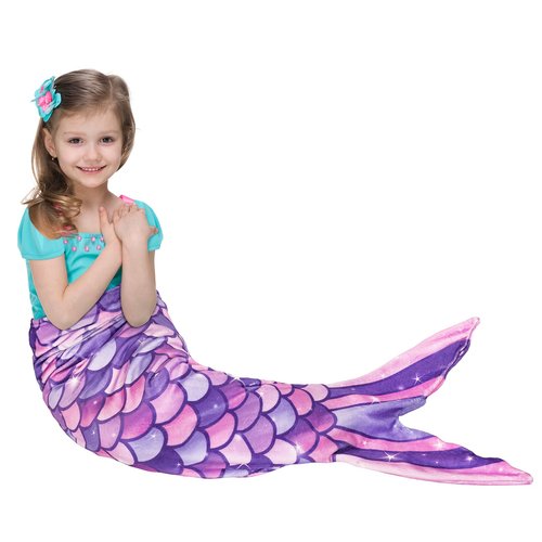WERNNSAI Mermaid Tail Blanket - Plush Mermaid Wearable Blanket for Girls Teens All Seasons Soft Flannel Snuggle Blanket Scale Sleeping Bag Kids 55" x 24" (Purple)