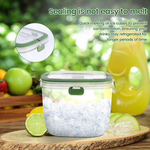 Abizarch 5L Portable Ice Cube Storage Bin, Clear Ice Bucket for Freezer with Lid & Tong for Outdoor Camping, Plastic Refrigerator Ice Cube Trays Storage Bin for Whiskey Wine Cocktail Party