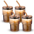 BLUEPOLAR 13 oz Tumbler Water Glass, Water Bottle with Straw and Dustproof Lid, Coffee Ice Cup Double Wall Insulated Glass Cup (Amber-4pack)