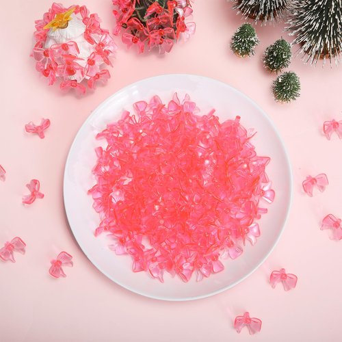 Soulchen 200 Pcs Pink Ceramic Christmas Tree Replacement Lights Bulbs Acrylic Pink Bow Light Pegs Ornaments for Christmas Tabletop Ceramic Tree Decoration