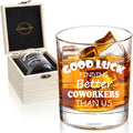 LIGHTEN LIFE Good Luck Finding Better Coworkers Than Us Whiskey Glass 12 oz,Novelty Coworker Leaving Gift in Valued Wooden Box,Farewell Gift for Coworker Boss Colleague Friend Men