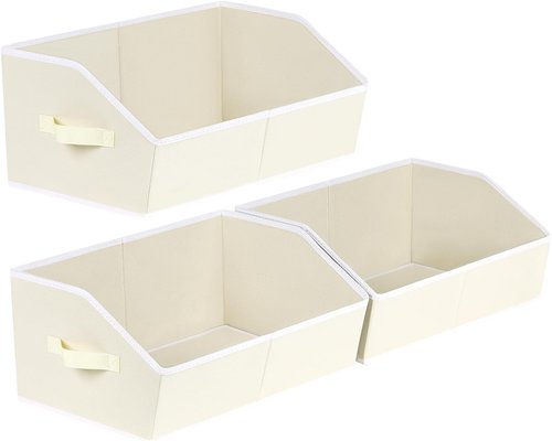 Homsorout Trapezoid Closet Shelf Organizer - Large Fabric Storage Baskets for Clothes & Books | 3 Pack, Beige