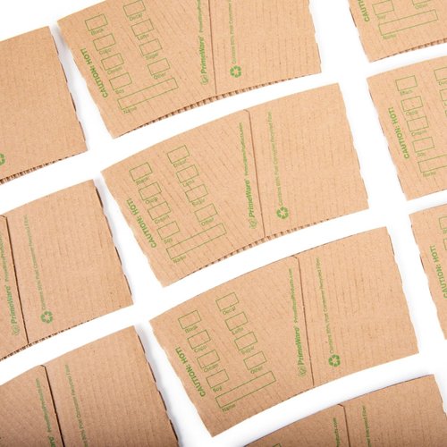 Primeware AmerCareRoyal Kraft Hot Cup Coffee Sleeves, Case of 1000-80% Recycled Fiber, Caution Hot Warning, Disposable & Protective, Fits Standard Cups