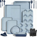 Ammeloo 22-Piece Non-Stick Baking Pans Set - Stackable Bakeware with Oven Mitts & Utensils | Gray & Navy Blue