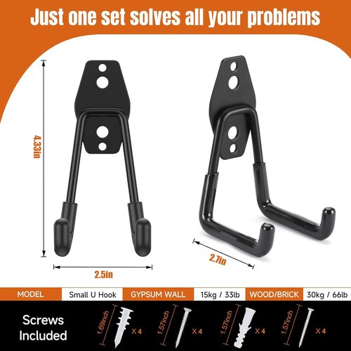 Heavy Duty Garage Hooks by [Brand Name] - 2.8 Inch Wall Mounted Storage Hangers for Ladders, Bikes & Tools | 6 Pack