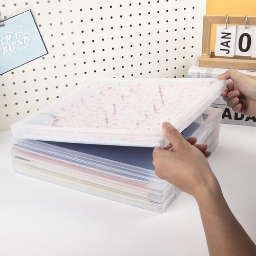 CraftGenes Scrapbook Paper Storage - 4 Pack Stackable Organizers with U-Shaped Locking Mechanism | Ideal for Home, Office & School