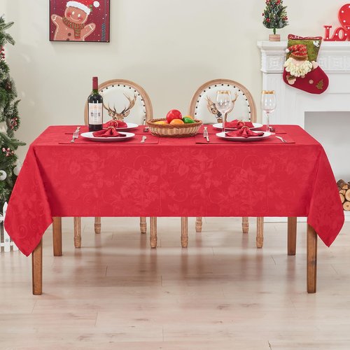 HomeJoy Rectangle Christmas Jacquard Table Cloth Waterproof Elegant Damask Floral Pattern Heavy Weight Wipeable Wrinkle Free Fabric Table Covers for Dinner or Daily Uses(Dark Red/52x70 Inch)