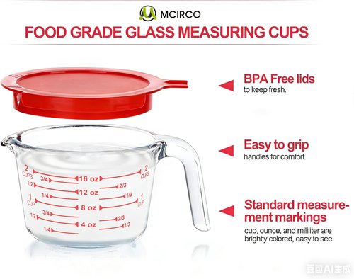 MCIRCO Glass Measuring Cups Set - 6 Pcs with Lids, 1-Cup, 2-Cup, 4-Cup Nesting Jugs for Kitchen Use