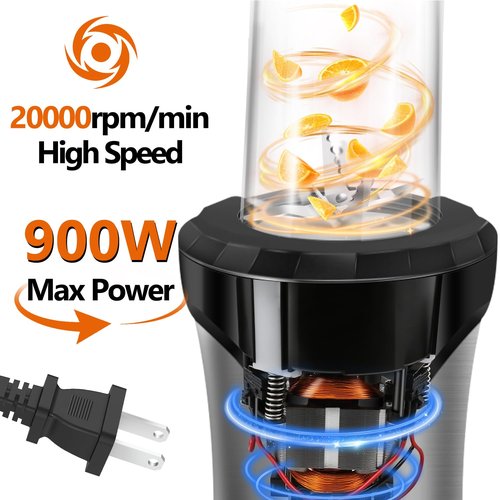 900W Blender for Smoothies, Personal Blender for Shakes and Ice Crushing for Kitchen with 3 Portable Cups, Single Serve Smoothies Maker for Juices, Frozen Drinks