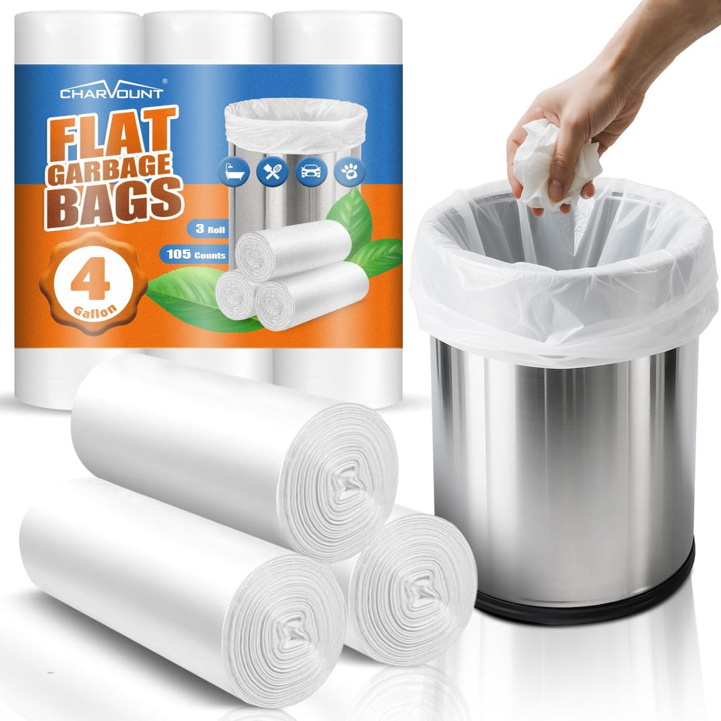 Small Trash Bags - 4 Gallon | 105 Count Unscented Mini Garbage Bags for Bedroom, Office & Kitchen