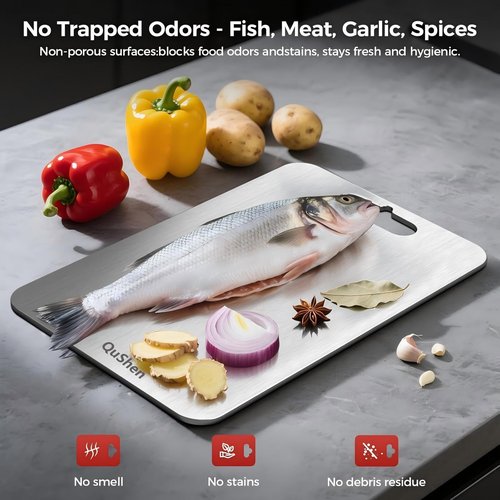 QuShen Titanium Cutting Board - 100% Pure Titanium Double Sided Chopping Board for Kitchen, Dishwasher Safe, Easy to Clean (18"L x 12"W)