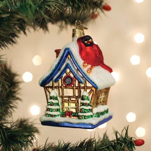 Old World Christmas Cardinal Birdhouse Glass Blown Ornament for Christmas Tree