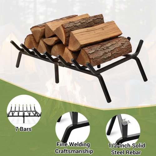 AXYCXIN 24 Inch Fireplace Grate, 1/2" Solid Steel Fireplace Log Holder, Heavy Duty Firewood Log Burning Rack with 7 Support Bars & 6 Support Legs for Indoor Outdoor Camping
