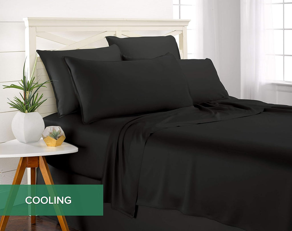 Pure Bamboo Twin Sheets - Luxuriously Soft & Cooling 100% Organic Viscose Bed Sheet Set | Black, Double Stitching