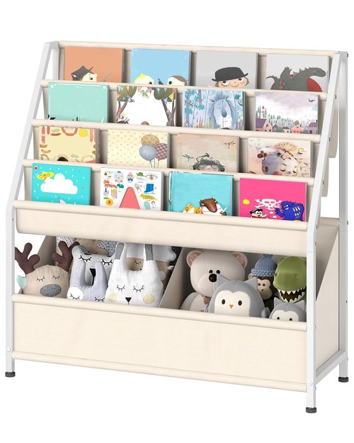 CHOEZON Kids Bookshelf, 4-Tier Bookshelf for Kids, Large Capacity Book and Toy Storage Organizer, Toddler Book Shelf for Kids Room, Nursery, Playroom, Beige TCW09WM