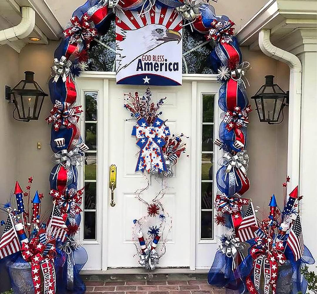 Regine Switzerland Patriotic Wreath Bows - Red, White & Blue Burlap Decor for 4th of July | 2-Pack