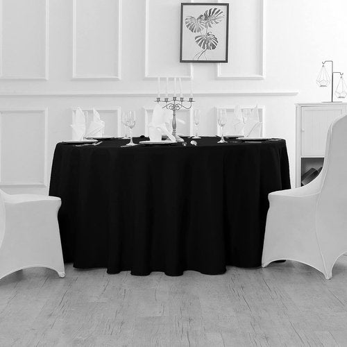 Fokitut Waterproof Round Tablecloth - Stain Resistant & Wrinkle-Free | 60 Inch Black Fabric Cover for Dining, Weddings & Parties