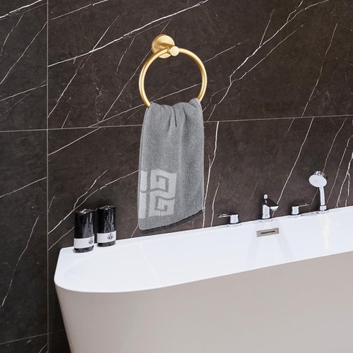 Towel Ring, Bathroom Hardware Accessories, Wall-Mounted Towel Ring, Simple Round Stainless Steel Towel Rack, for Bathroom and Kitchen (Gold 2 Pack)