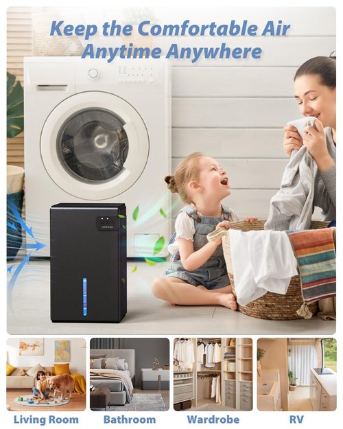 Dehumidifier, 95 OZ Dehumidifiers for Home (800 sq.ft), Quiet Small Dehumidifiers for Bedroom Bathroom Basements Closet RV, Auto Shut Off, Two Working Models and 7 Colors LED（Black）