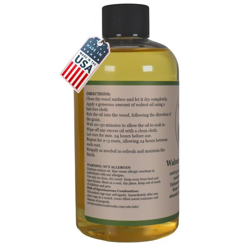 Refined Walnut Oil for Wooden Kitchen Items and More-Premium Wood Finish, Conditioner & Sealer, Food Safe, Long-Lasting, Protects and Seals. Light Color - USA Made (9 fl.oz)