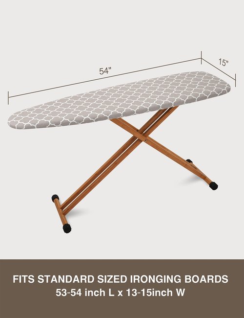 Sunkloof Ironing Board Cover and Pad 15"x54" Extra Thick Natural Cotton, Scorch and Stain Resistant Padding, Standard Size Iron Board Cover with Fasteners Heavy Duty Elastic Edge, Heatproof